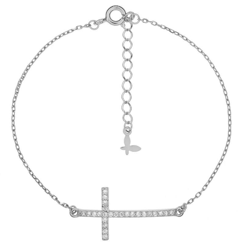 Bransoletka srebrna krzyż z cyrkoniami