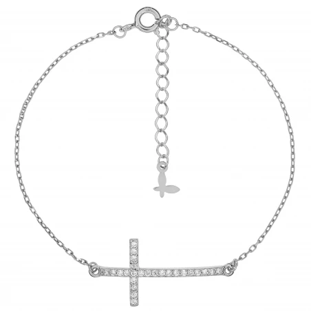 Bransoletka srebrna krzyż z cyrkoniami SADVA